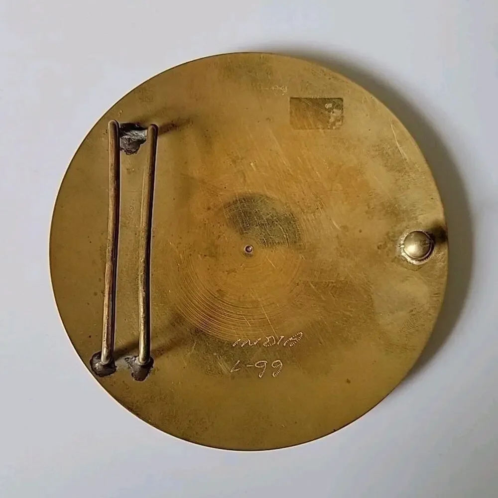 Vintage Enameled Cloisonne‎ Brass Belt Buckle 3.5